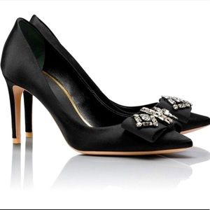 Tory Burch Aria Embellished Satin Pointed Toe Heels US5.5M